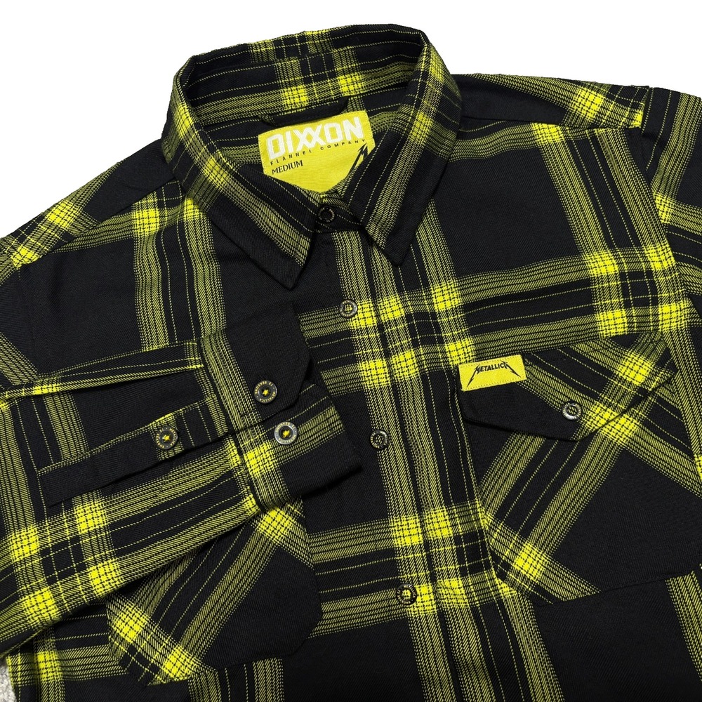 DIXXON Flannel Metallica 72 Seasons Yellow Black Plaid D-Tech Shirt WOMENS M